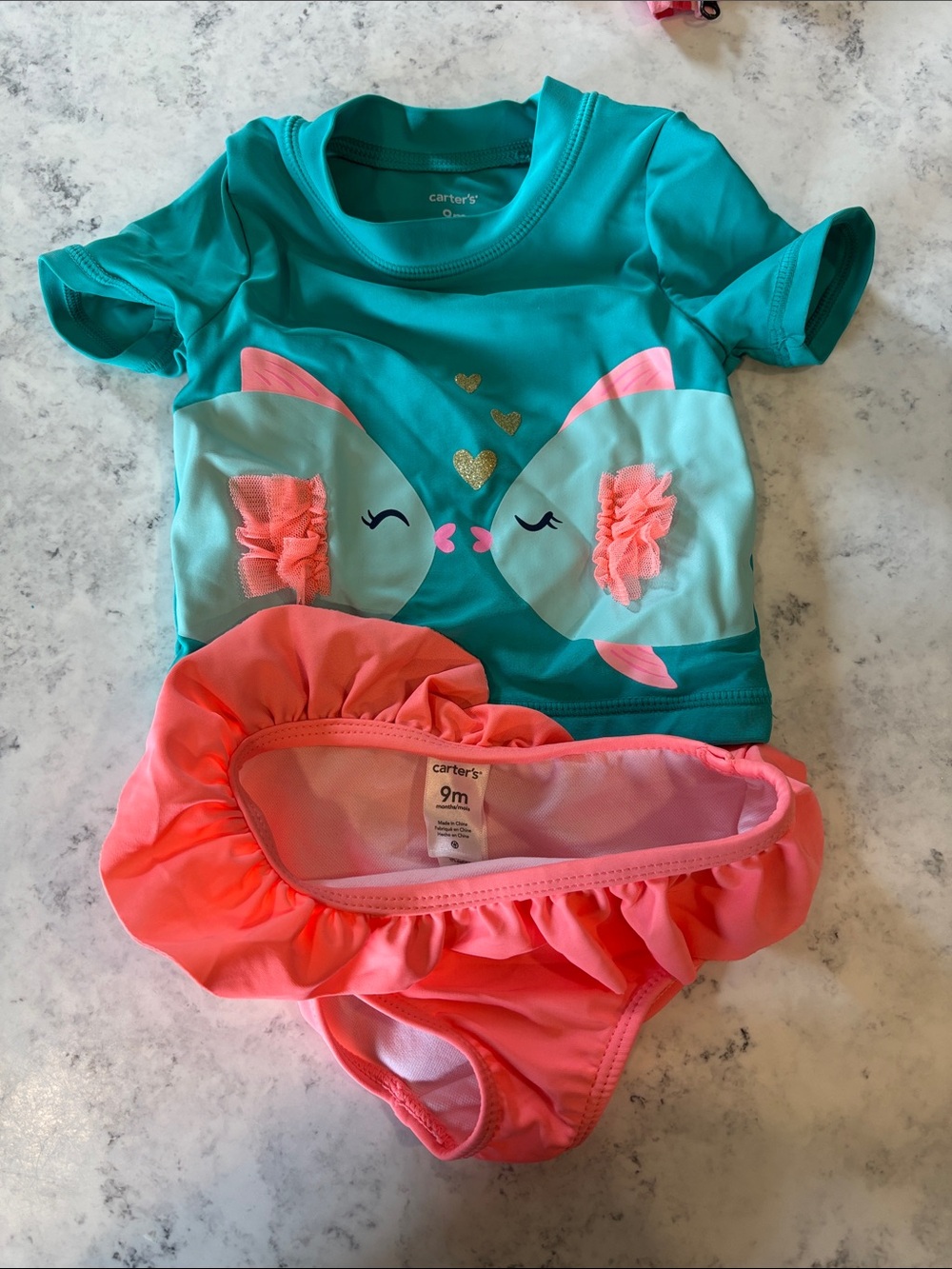 Carter's Teal & Coral Fish Two-Piece Swim Set